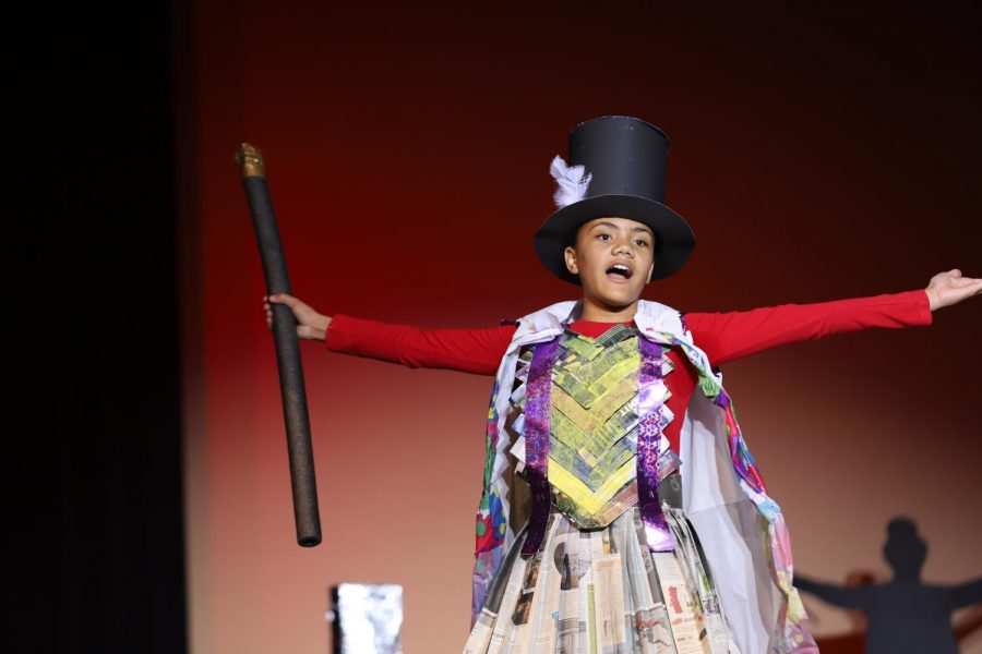 Students from feeder elementary and middle schools used recycled materials to create fashionable outfits.