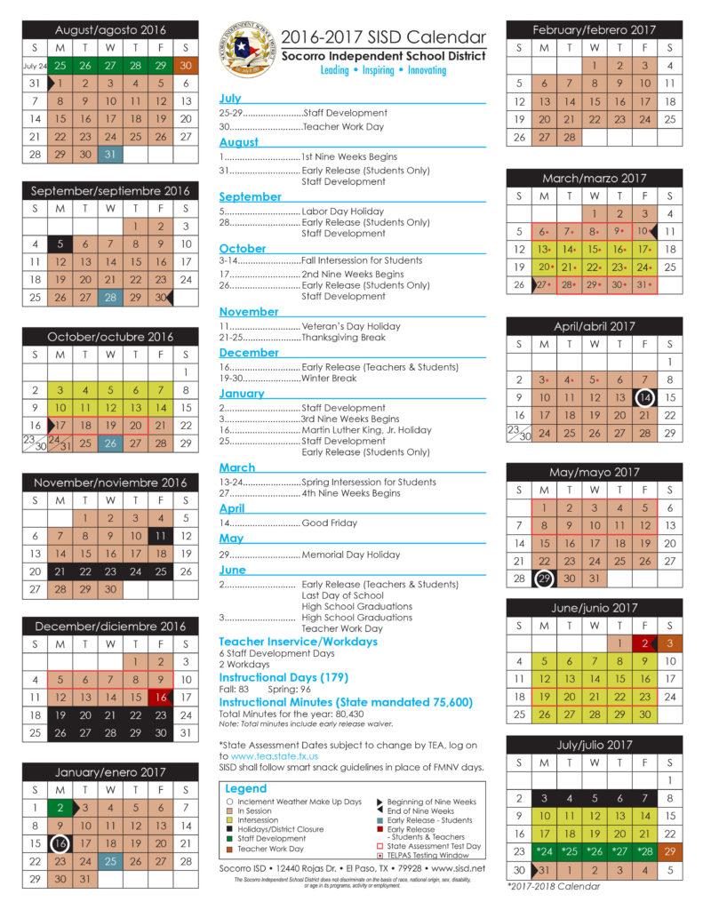 2016-17 SISD Student Calendar
