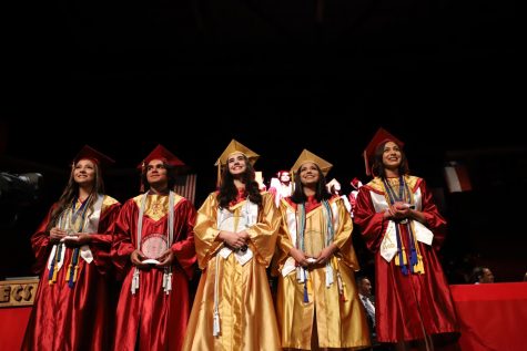 The winners of the Tenochtitlan Award for 2019 stand on stage during graduation at the Don Haskins Center