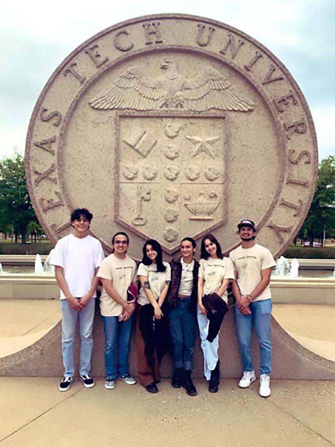 The El Dorado regional academic UIL qualifiers pose in front of the iconic seal of Texas Tech in Lubbock, Texas. 