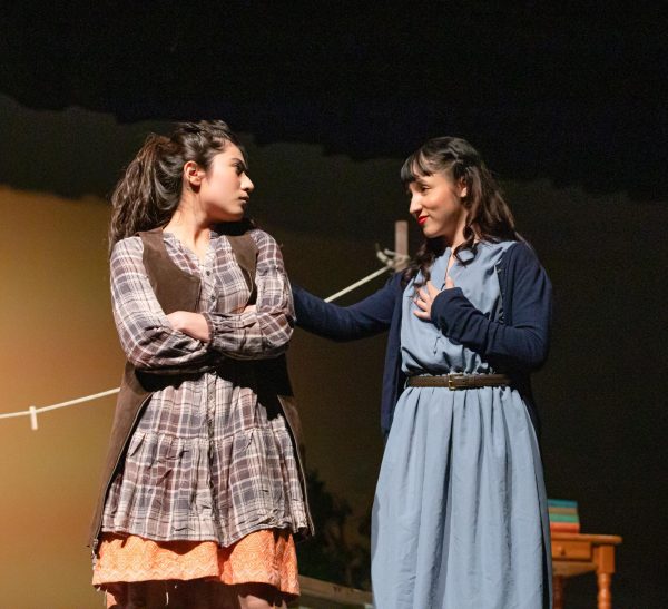 Pouting in character, freshman Maya Torres and senior Madeylnn Lopez perform a scene together on April 23 at the theater for the play, “And They Dance Real Slow In Jackson.” During Torres’s first year in the program, she experienced the first Area competition in the Xochiphilli Theater Company history. “It was really amazing to go to Lubbock during my first year. I loved the experience and now I know what to expect for next year,” Torres said.